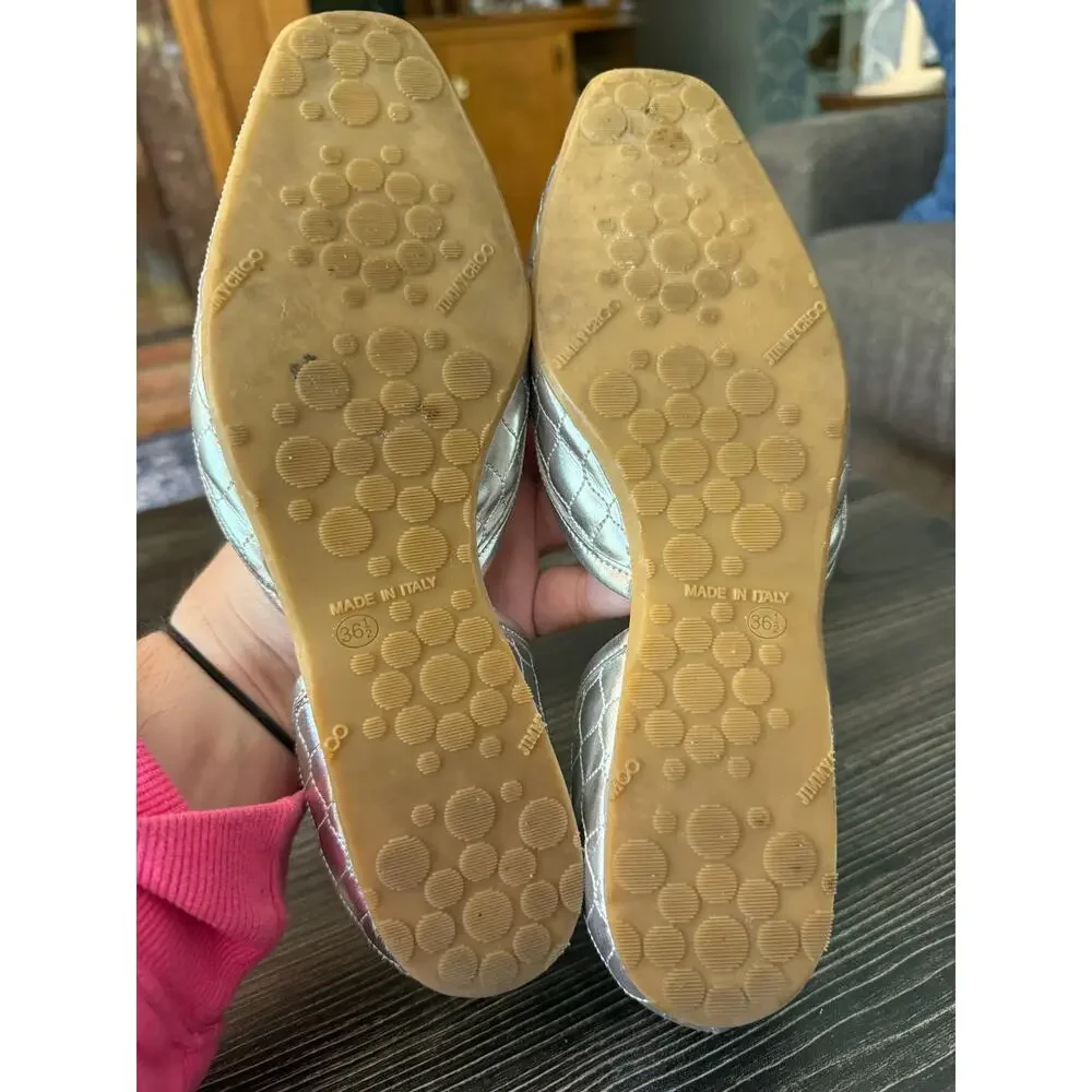 Jimmy Choo Marisa Silver Metallic Quilted Leather D’Orsay Flats Sz. 36.5 - Picture 2 of 8